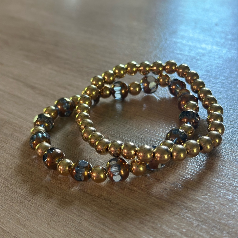 Elegant Gold and Black Beaded Bracelet Set